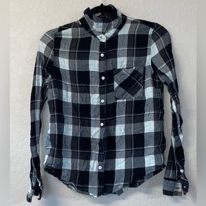 Black and blue plaid button up